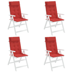 Four red Oxford fabric cushions for highback chairs, shown on white frames.