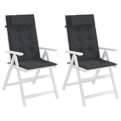 Two black Oxford fabric cushions for highback chairs, featuring padded seats and backs with ties.