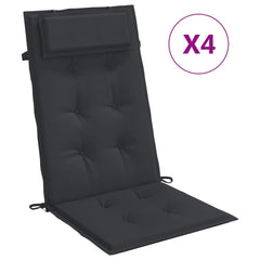 Black highback chair cushions in Oxford fabric, 4-pack with ties.