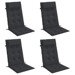 Four black highback chair cushions with Oxford fabric and headrests.