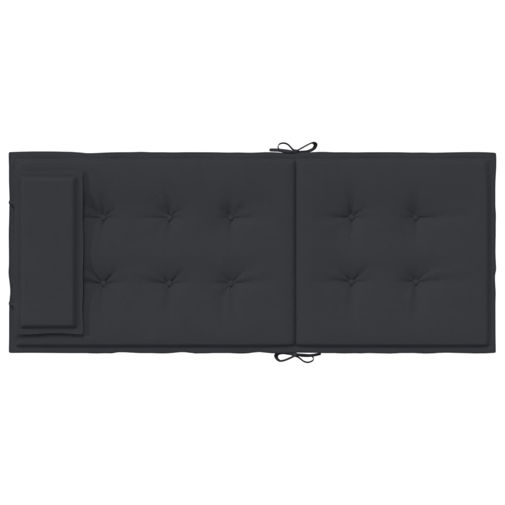 Four black Oxford fabric highback chair cushions with ties, shown flat.