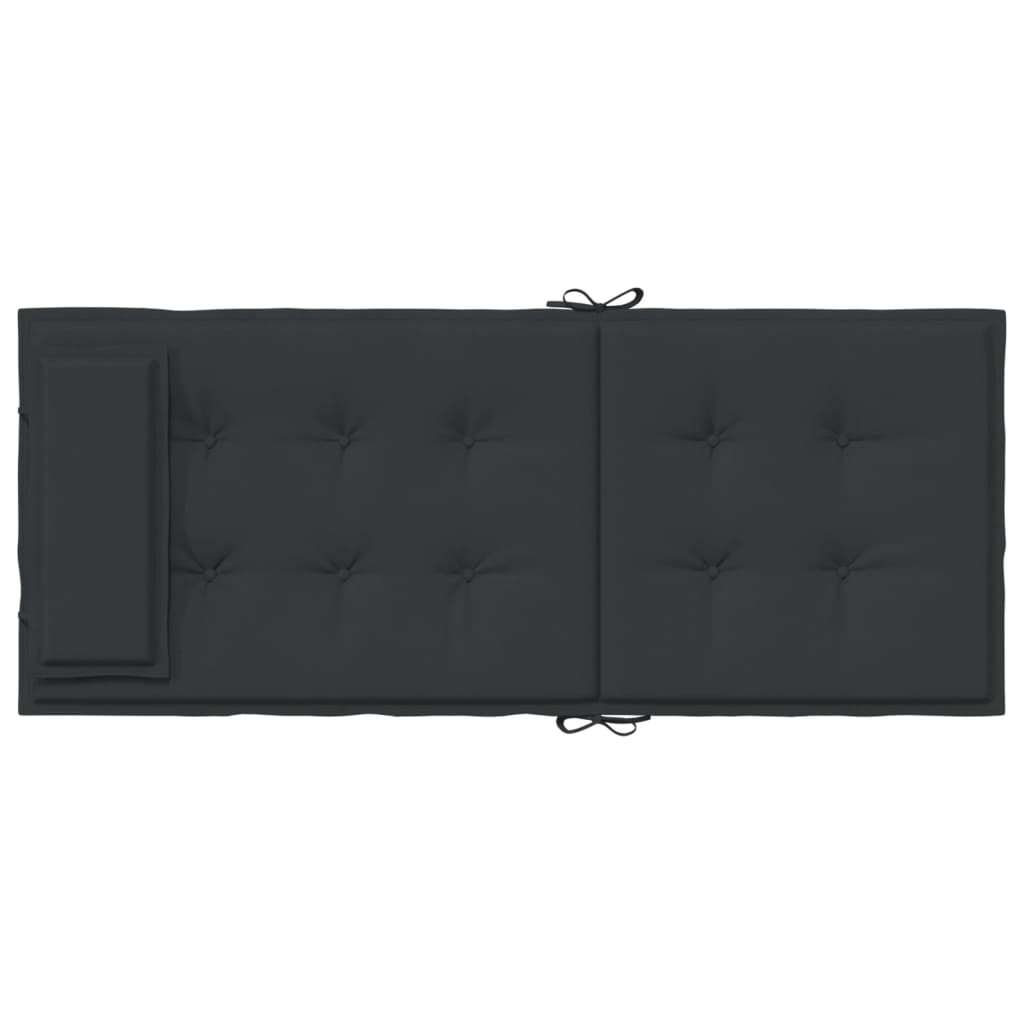 Six black Oxford fabric highback chair cushions with ties, shown folded.