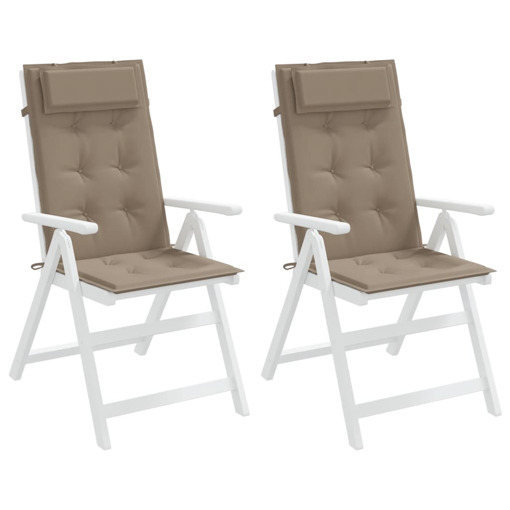 Two taupe Oxford fabric cushions for highback chairs, with padded seats and backs.