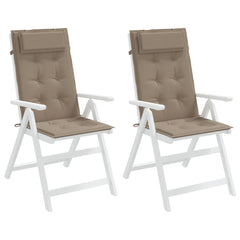 Two taupe Oxford fabric cushions for highback chairs, with padded seats and backs.