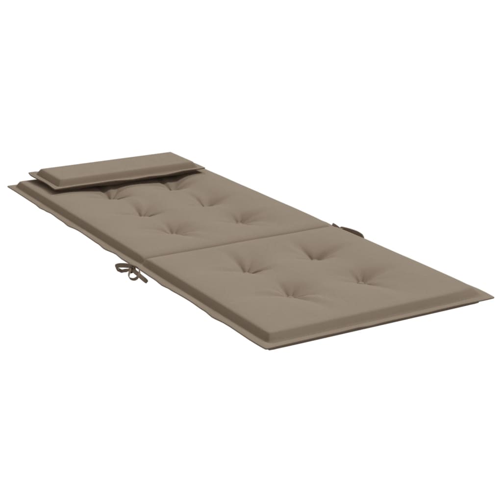 Two taupe Oxford fabric cushions for highback chairs, with adjustable ties and back strap.