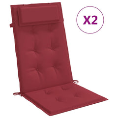 Two wine red Oxford fabric highback chair cushions with ties, 2-pack.