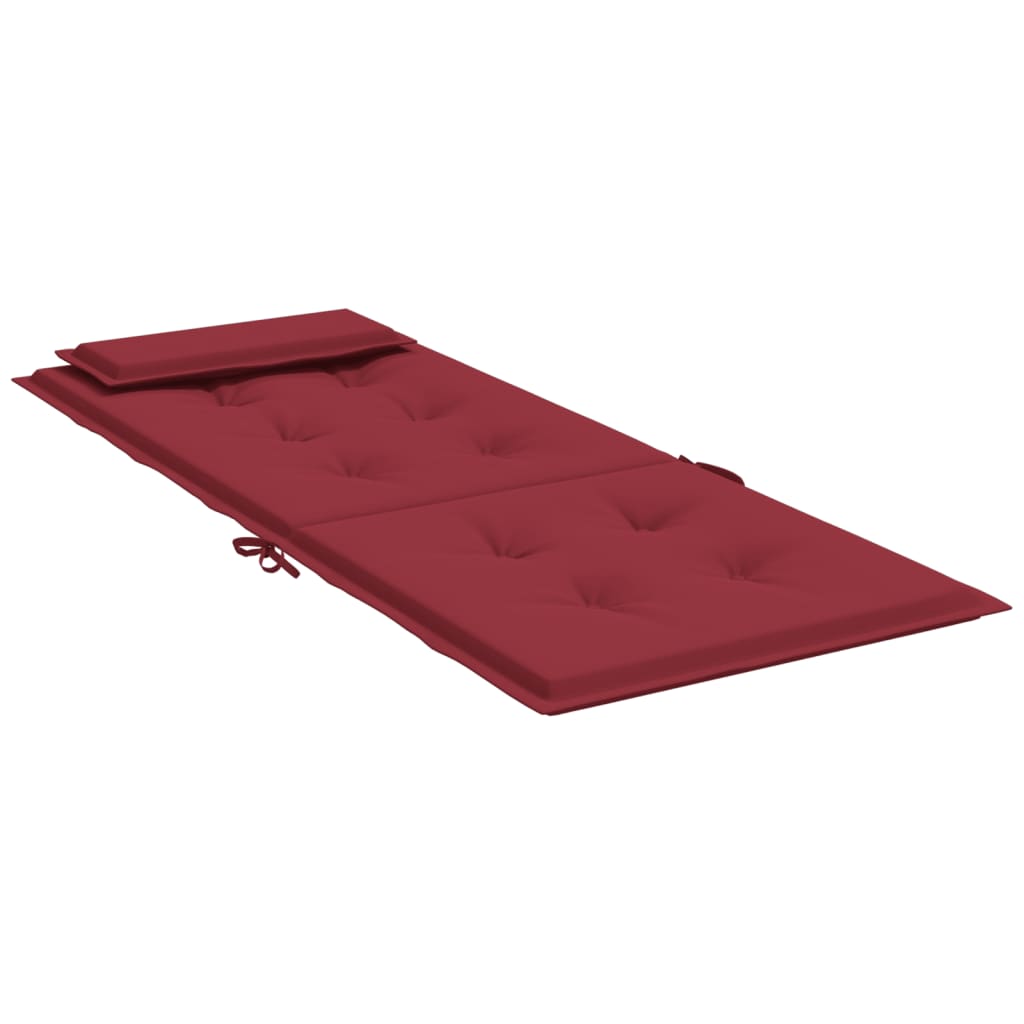 Two wine red Oxford fabric cushions for highback chairs, featuring plush tufted seats and backrests with ties.