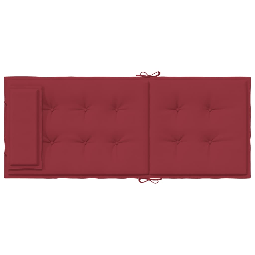 Four wine red Oxford fabric cushions for highback chairs, featuring tufted design and ties.