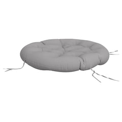 Gray round outdoor cushion in Oxford fabric, 39.4x4.3in, with tie-down ropes.