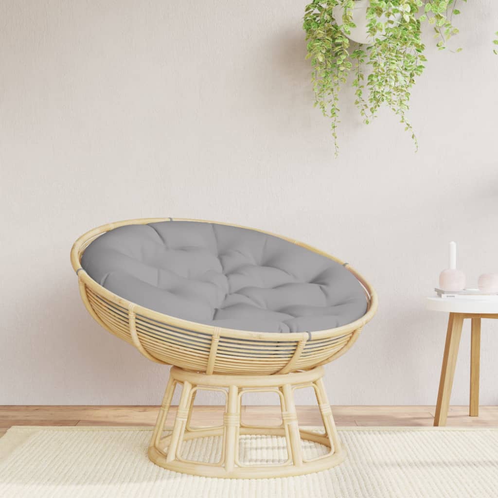 Gray round outdoor cushion in Oxford fabric, 39.4x4.3in, with non-slip ropes.