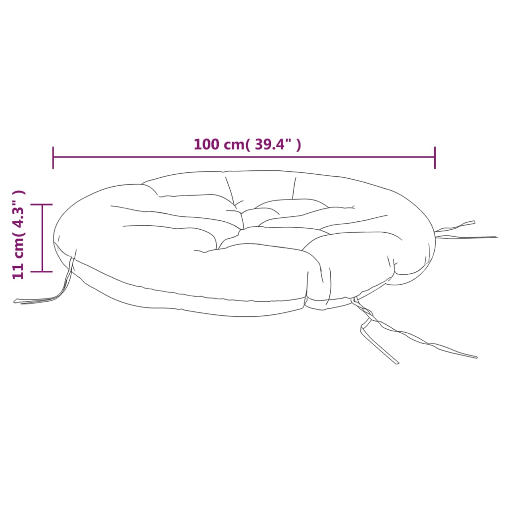 Round outdoor cushion in black Oxford fabric, 39.4 inches in diameter, with non-slip ropes.