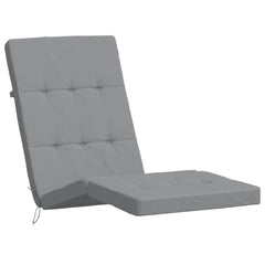 Two gray oxford fabric deck chair cushions are shown, one upright and one flat.