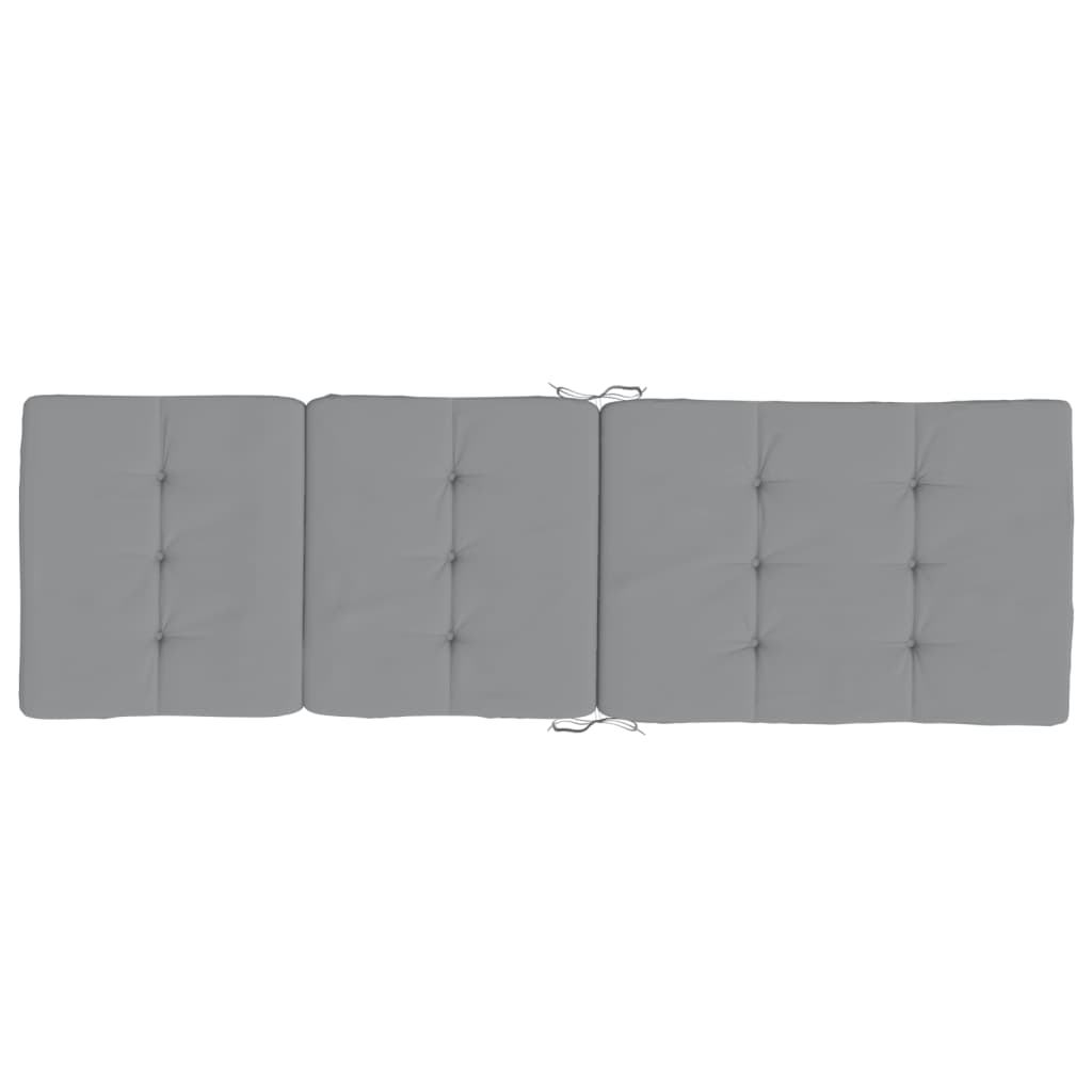 Two gray tufted deck chair cushions with ties are shown against a white background.