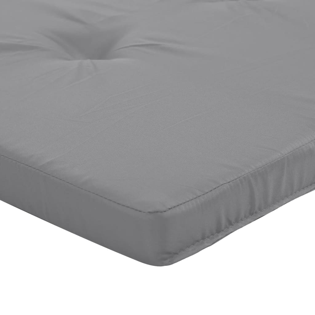 Gray Oxford fabric deck chair cushions in a 2-pack, water-resistant with non-slip straps.