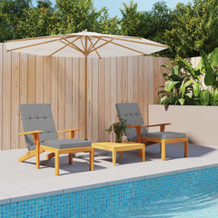 Two gray deck chair cushions are shown on wooden chairs next to a pool.