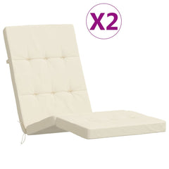 Two cream-colored deck chair cushions made of water-repellent Oxford fabric.