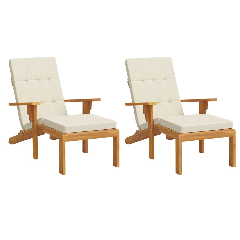Cream Oxford fabric deck chair cushions with water-repellent coating, set of two.