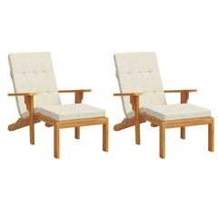 Cream Oxford fabric deck chair cushions with water-repellent coating, set of two.