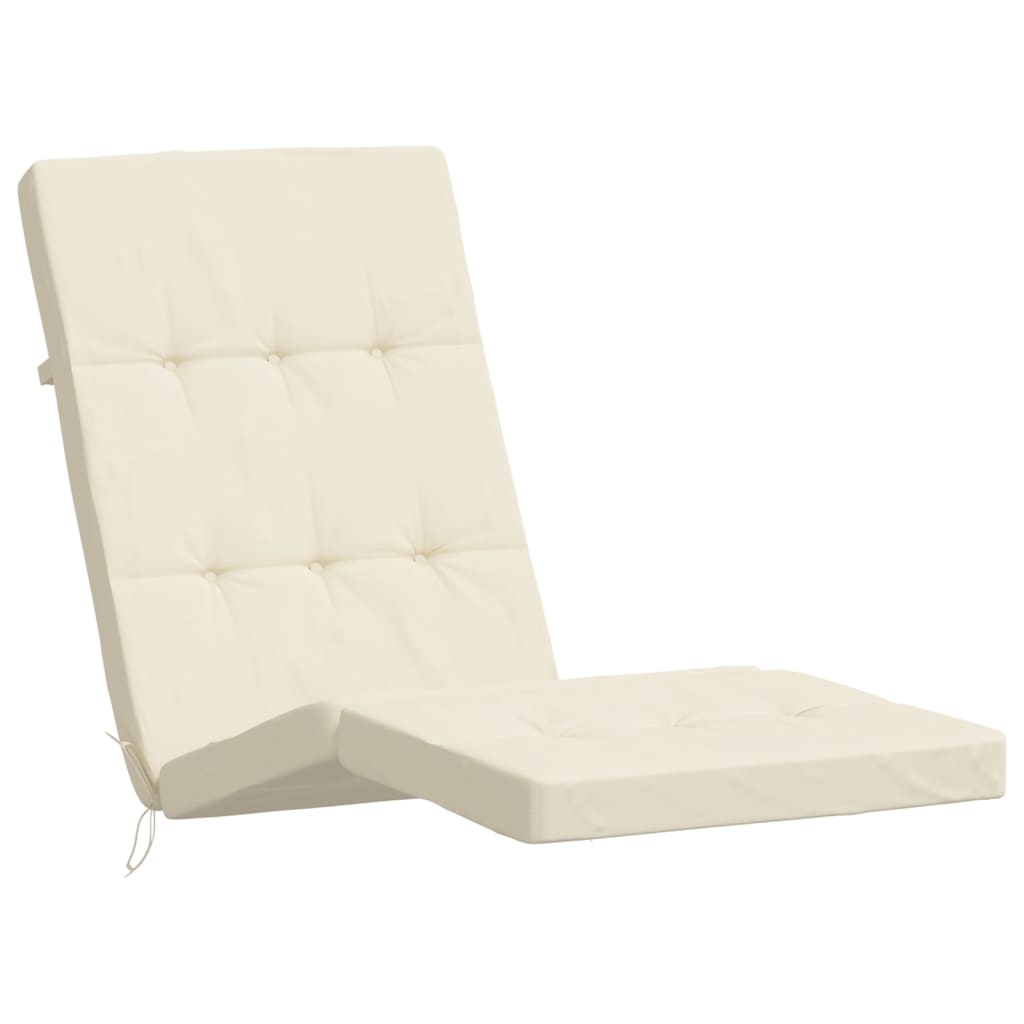 Cream Oxford fabric deck chair cushions in a set of two, water-repellent and durable.