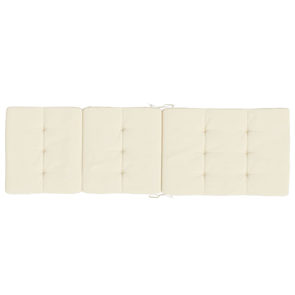 Two cream Oxford fabric cushions for deck chairs, water-repellent and filled with foam fiber.
