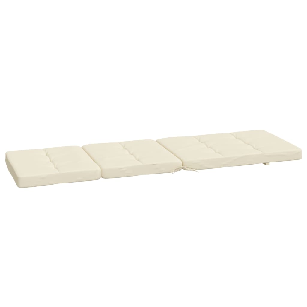 Two cream cushions for deck chairs made of water-repellent Oxford fabric.
