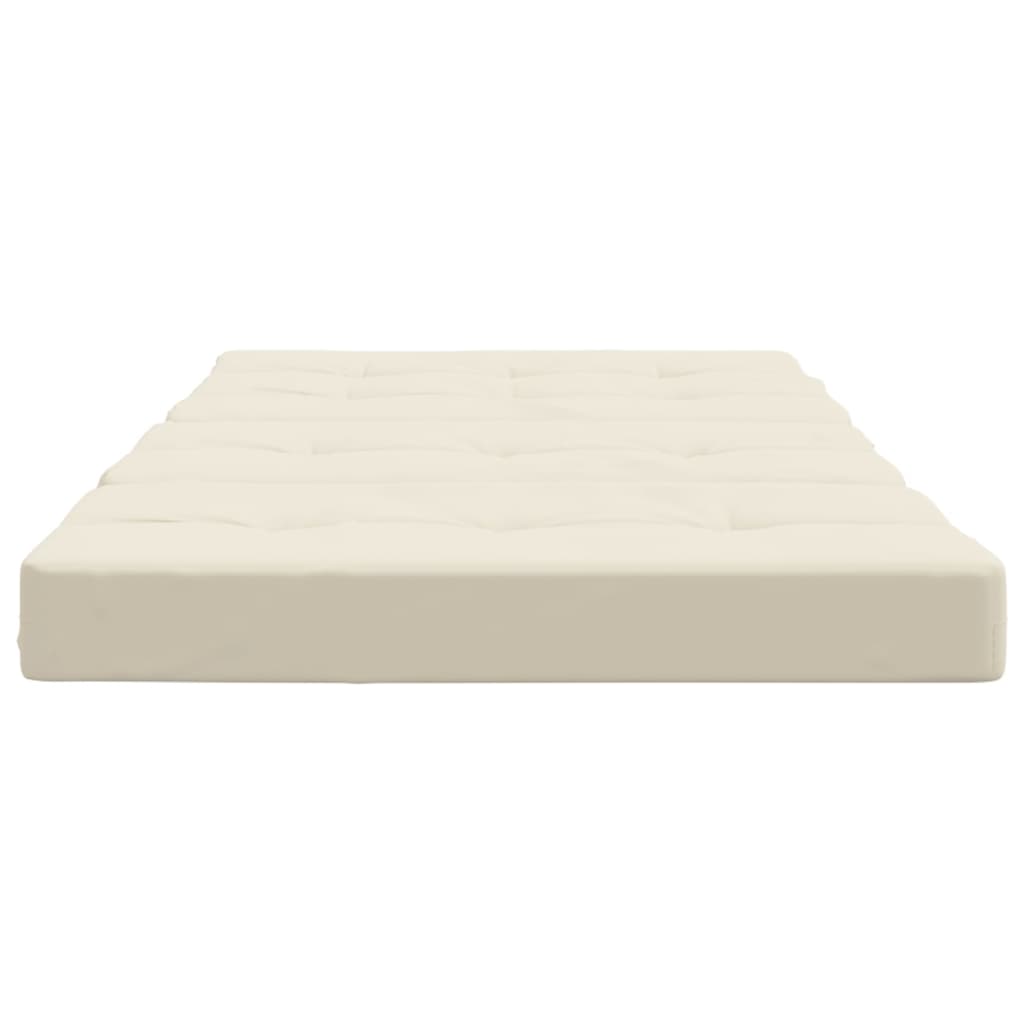 Two cream cushions made of water-repellent Oxford fabric for deck chairs.