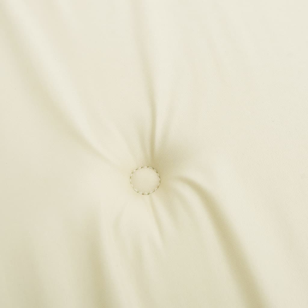 Two cream-colored Oxford fabric cushions for deck chairs, water-repellent and durable.
