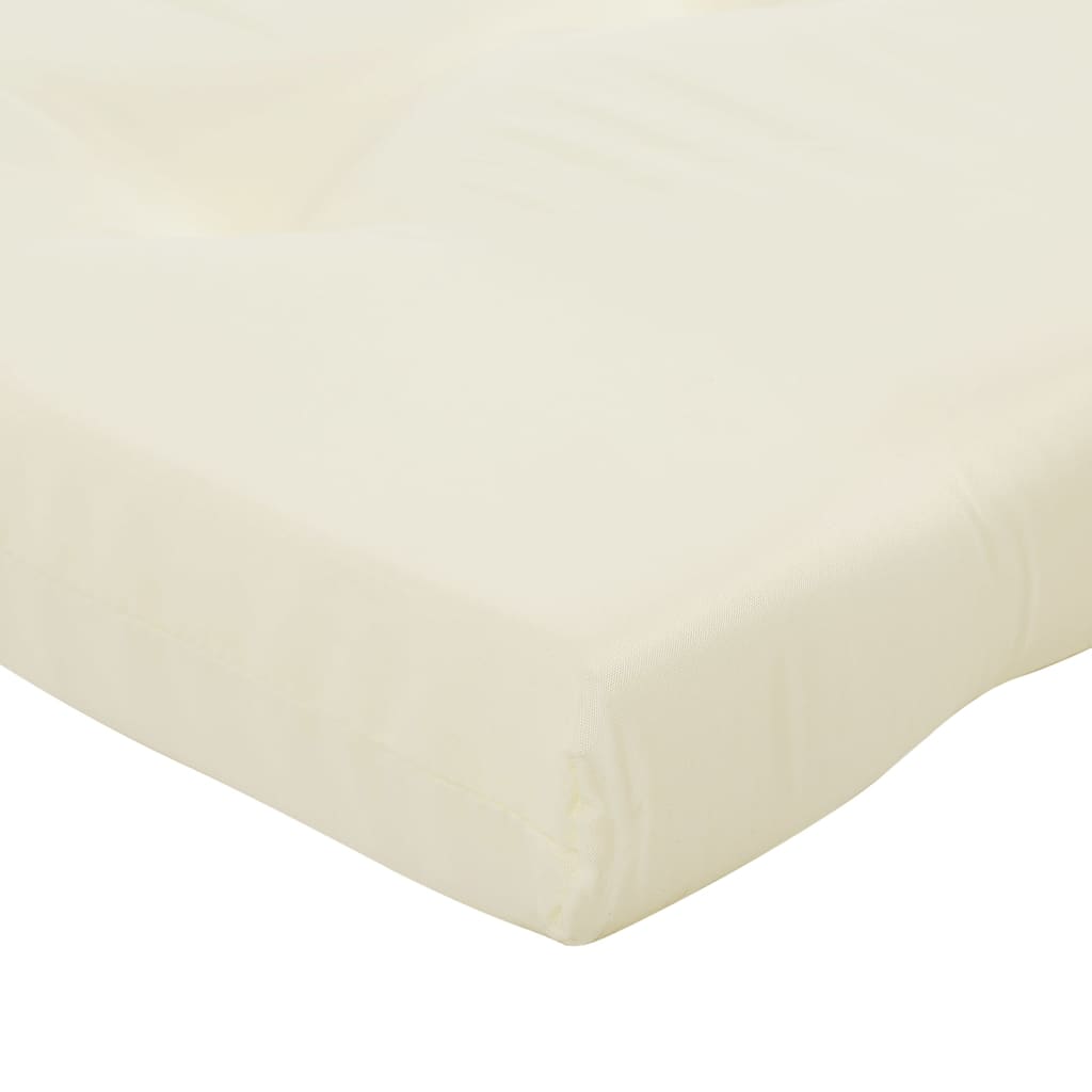 Two cream-colored Oxford fabric cushions for deck chairs, water-repellent and durable.