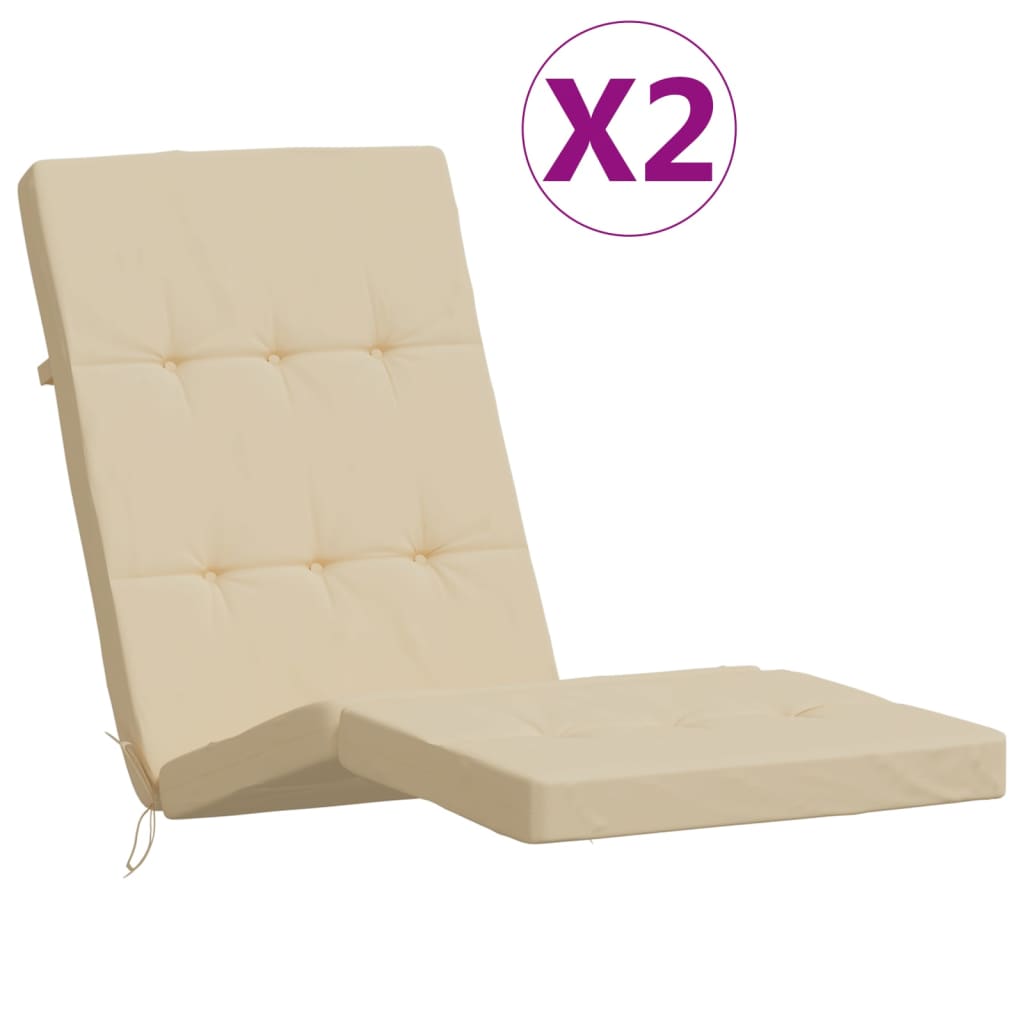Two beige Oxford fabric deck chair cushions in a 2-pack, shown folded with non-slip straps.