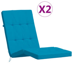 Two light blue Oxford fabric deck chair cushions in a pack of two, shown folded with tufted design.