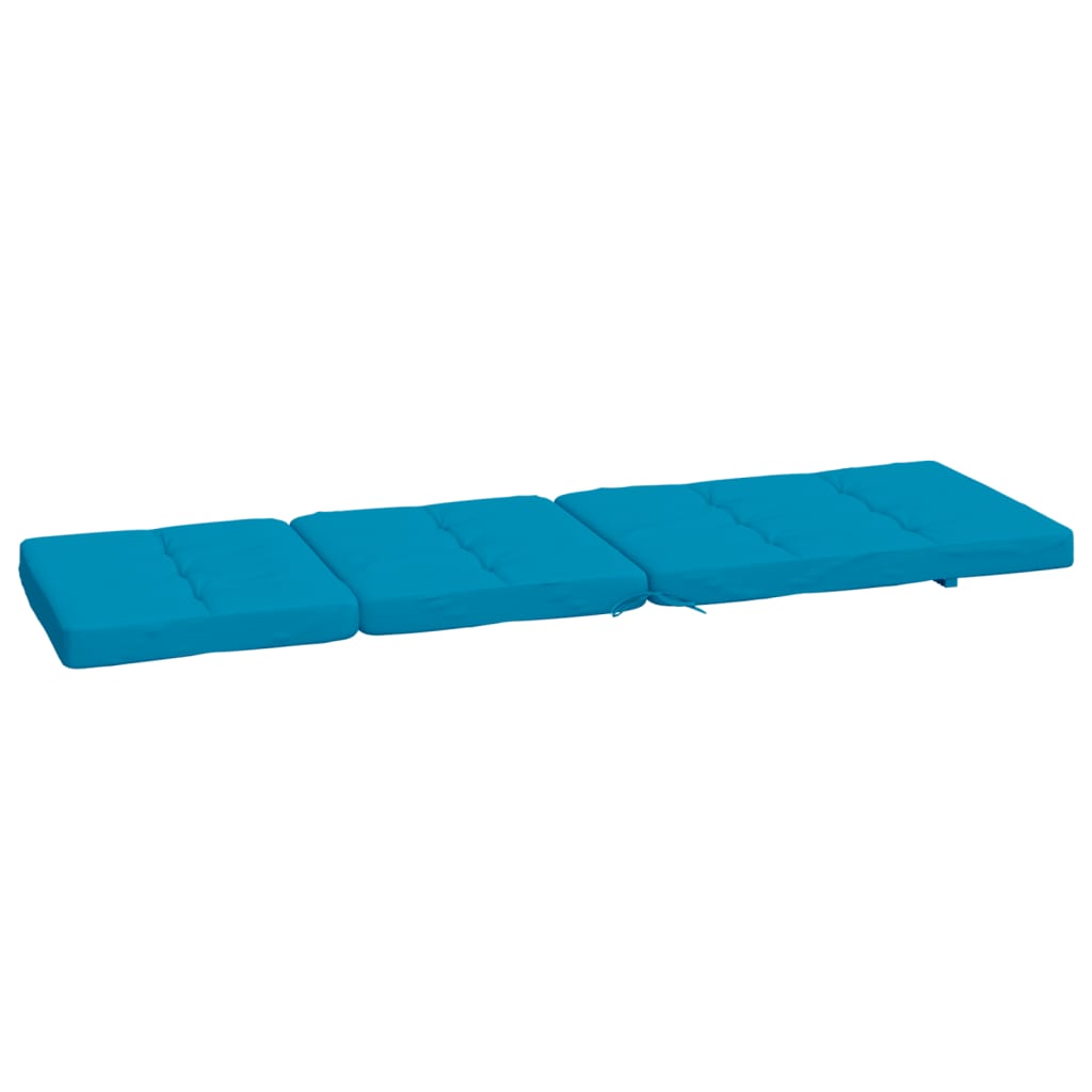 Two light blue Oxford fabric deck chair cushions with tufted design and rectangular shape.