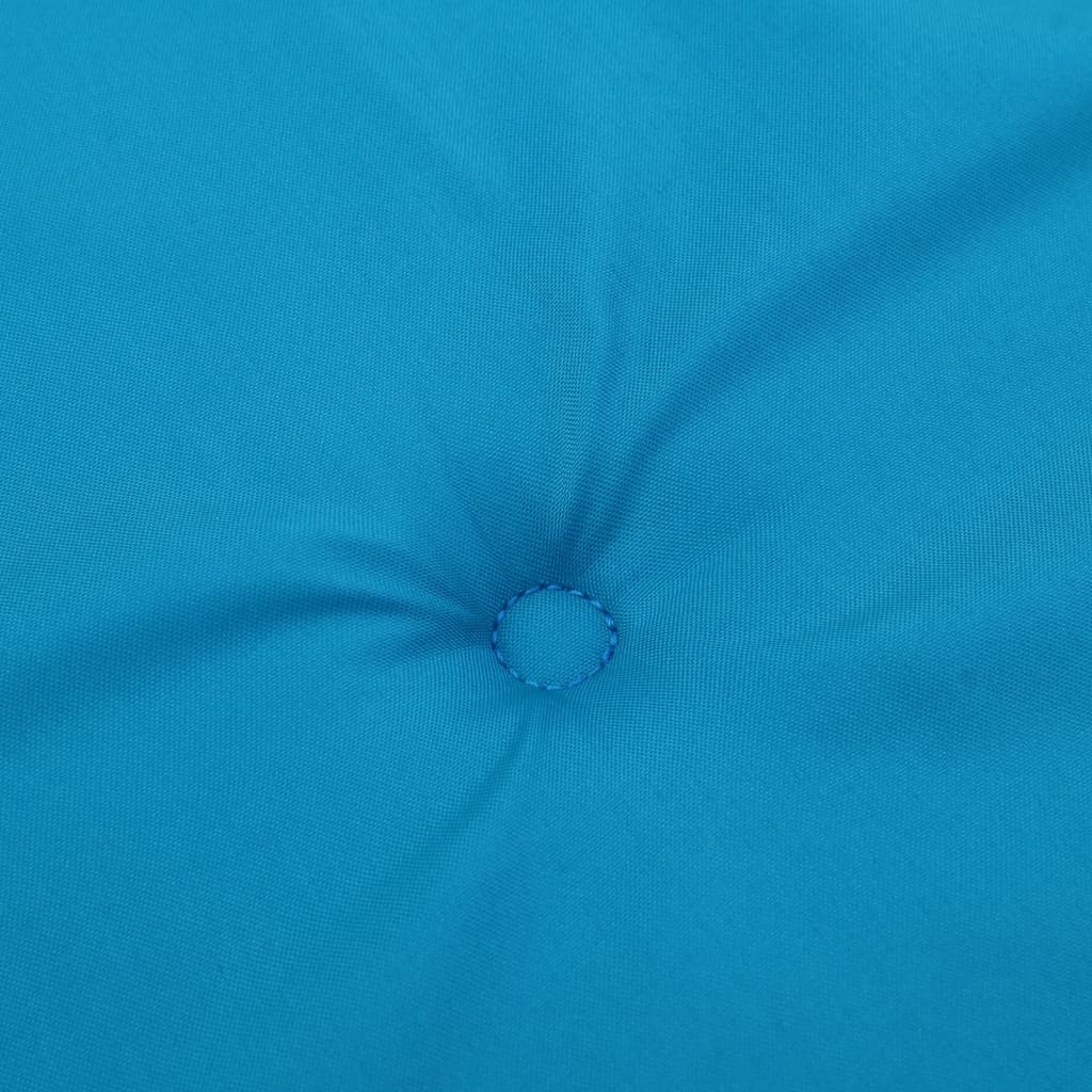 Two light blue Oxford fabric cushions with button tufting for deck chairs.