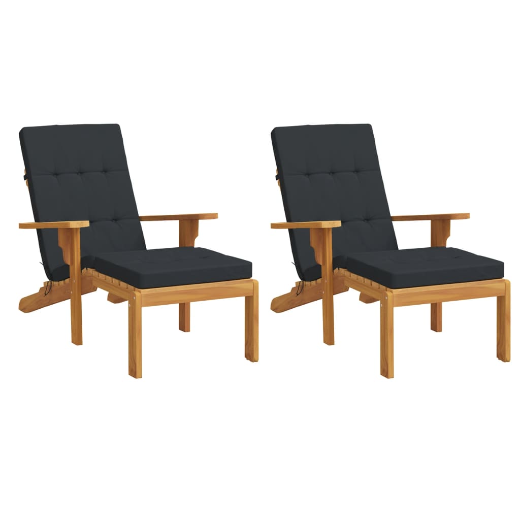 Black Oxford fabric deck chair cushions with soft foam filling and non-slip ropes, 2 pack.