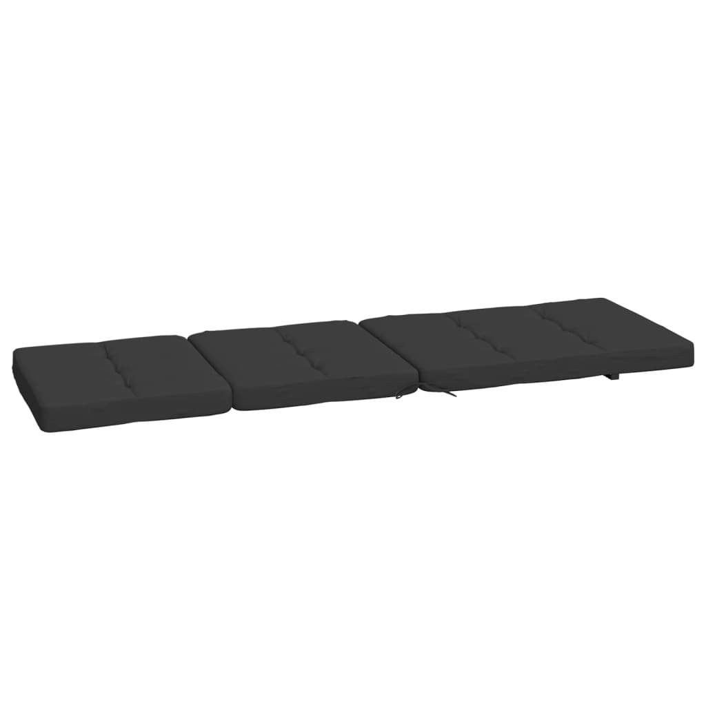 Black Oxford fabric deck chair cushions with soft foam filling, designed for indoor and outdoor use.