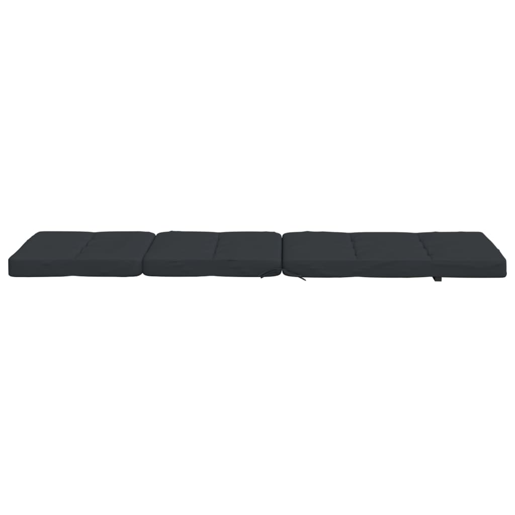 Black Oxford fabric deck chair cushions with soft foam filling, ideal for indoor or outdoor use.