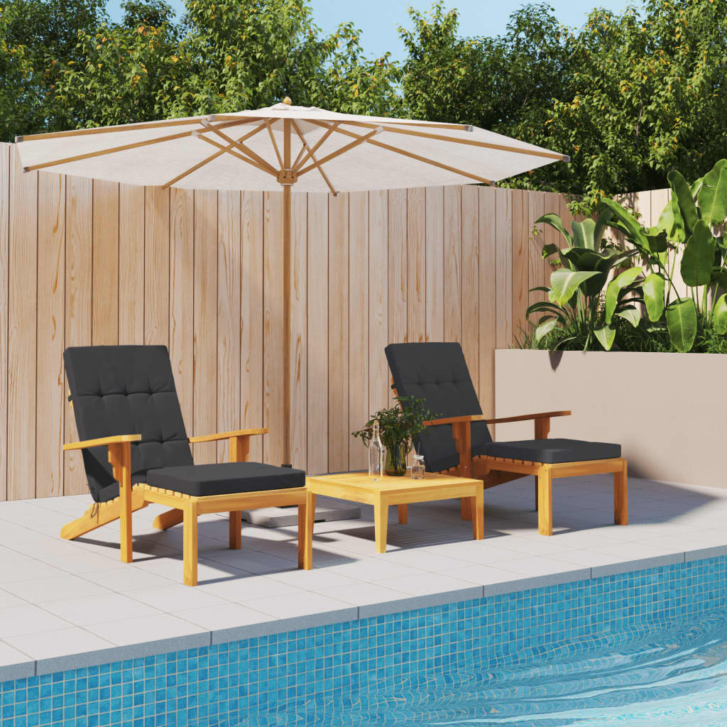Black Oxford fabric deck chair cushions in a 2-pack, designed for outdoor or indoor use.