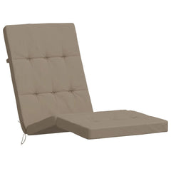Two taupe Oxford fabric deck chair cushions, folded with tufted padding and straps.
