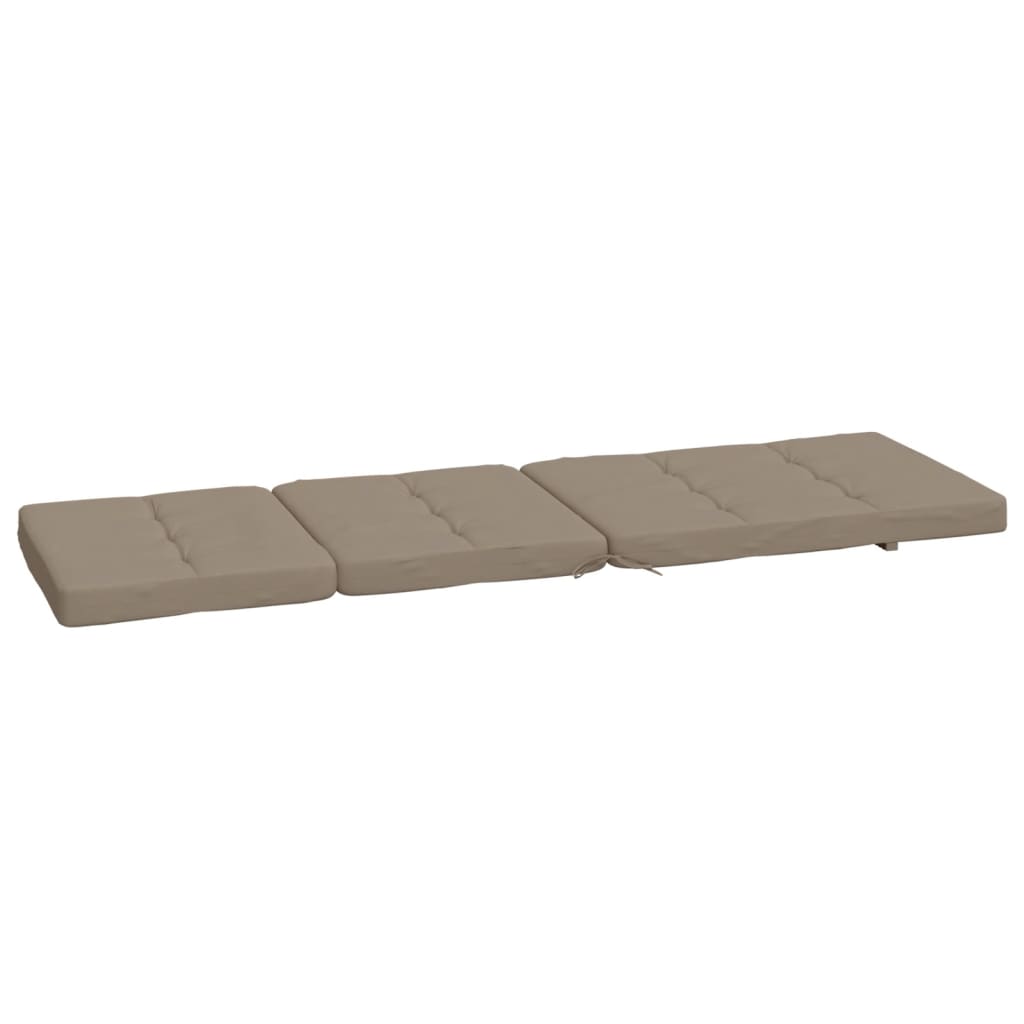Two taupe Oxford fabric deck chair cushions with tufted design and straps.