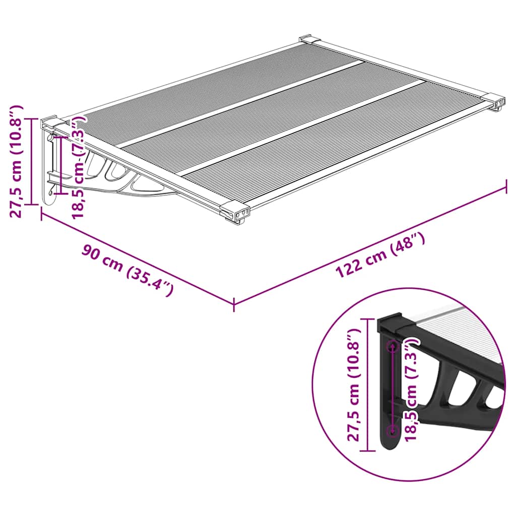 Door Canopy Black and Transparent 48x35.4 Polycarbonate