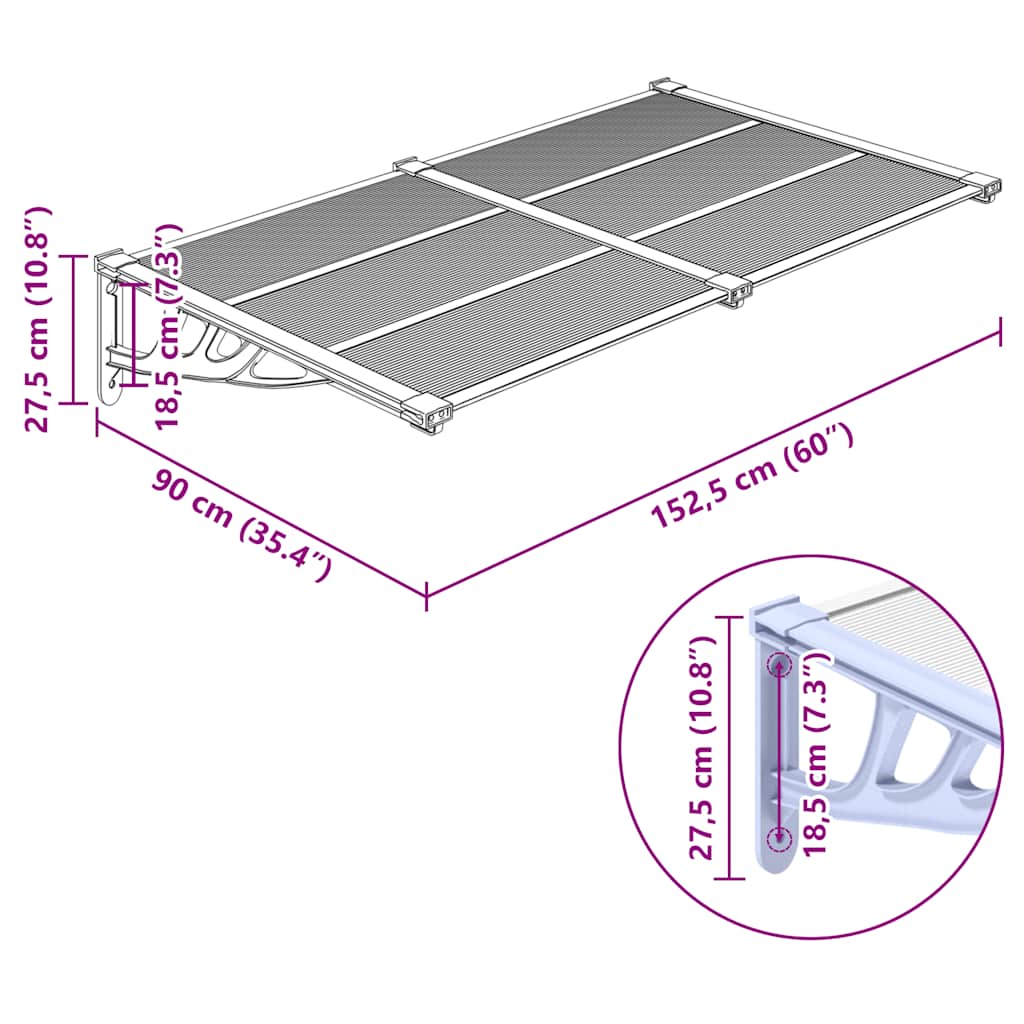 Door Canopy Gray and Transparent 60x35.4 Polycarbonate