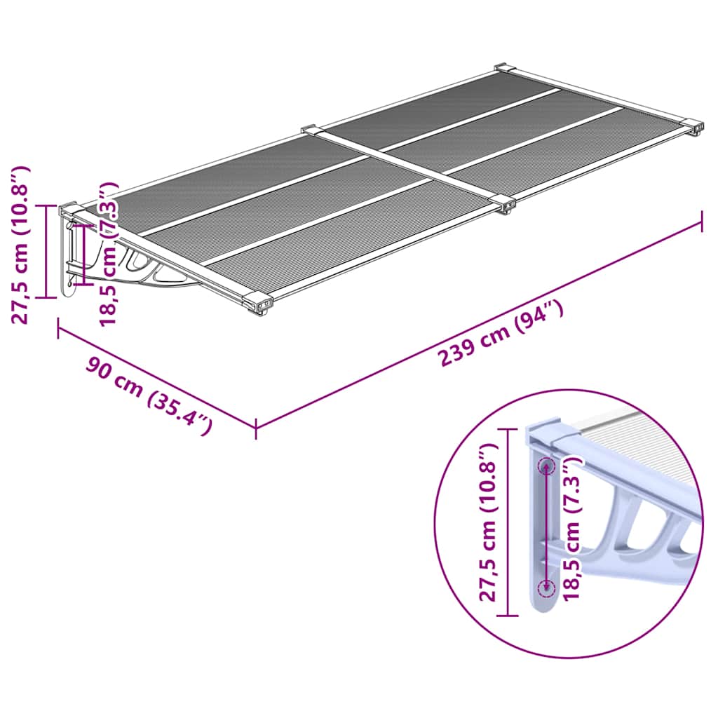 Door Canopy Gray and Transparent 94.1x35.4 Polycarbonate