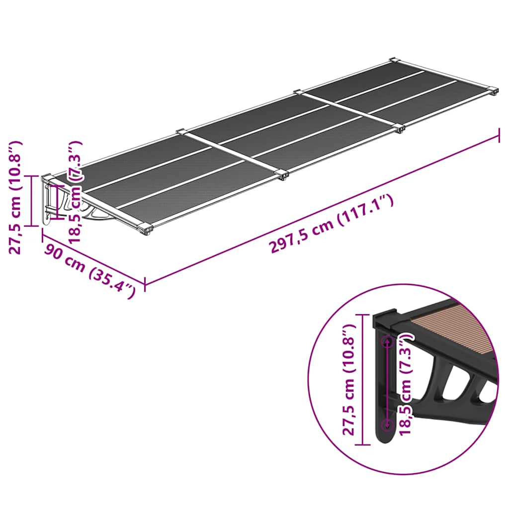 Door Canopy Black 117.1x35.4 Polycarbonate