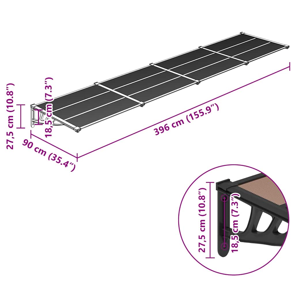 Door Canopy Black 155.9x35.4 Polycarbonate