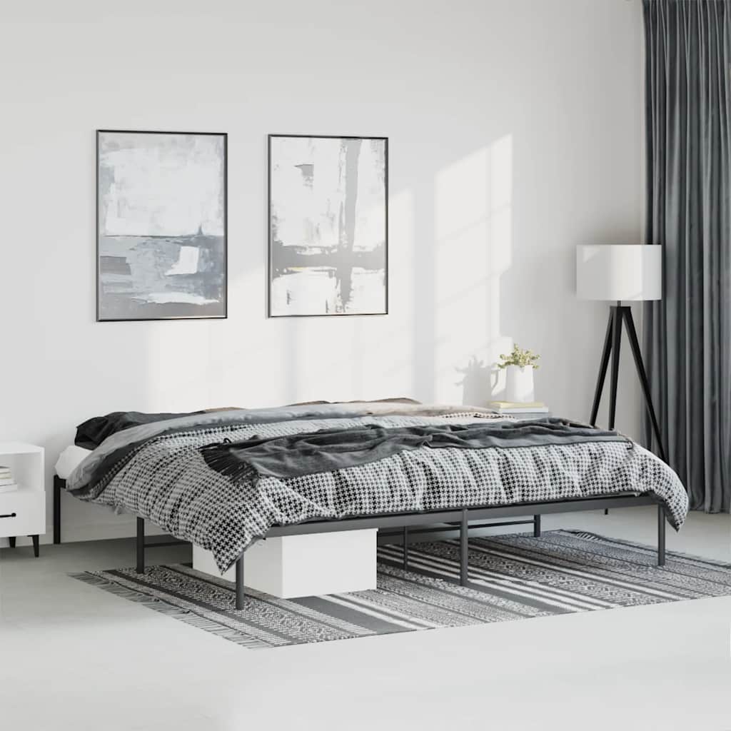 Bed Frame Black Powder-Coated Steel 76 x 80 in mattress size