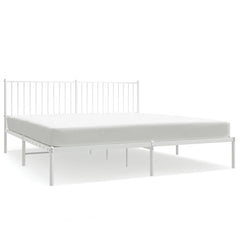 Bed Frame White Powder-Coated Steel Double Bed Frame