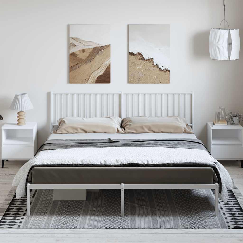 Bed Frame White Powder-Coated Steel Double Bed Frame