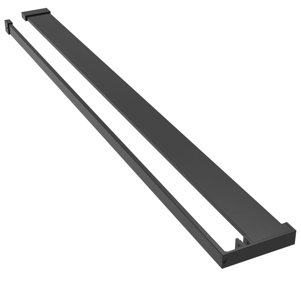 Black aluminum shower shelf with 46.5-inch rail for walk-in shower walls.