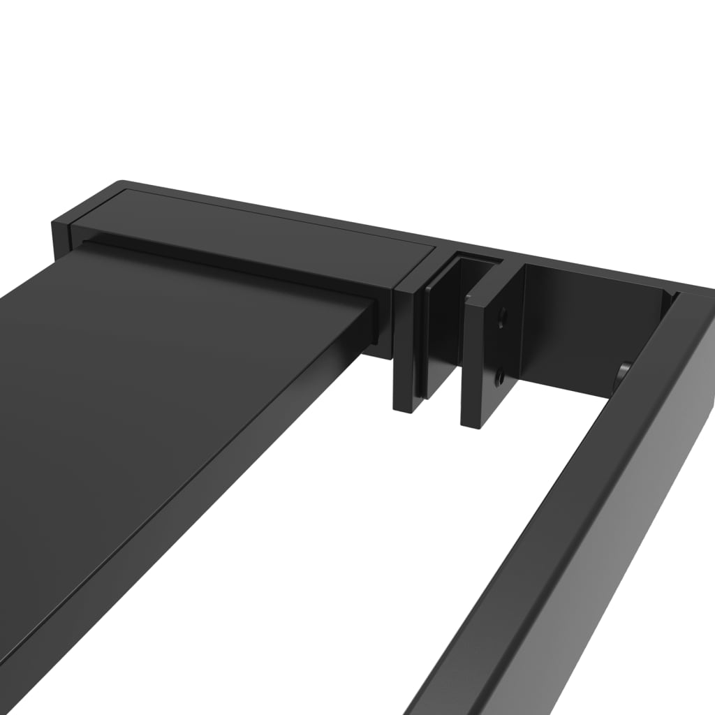 Black aluminum shower shelf with 46.5-inch rail and towel bar for walk-in shower walls.