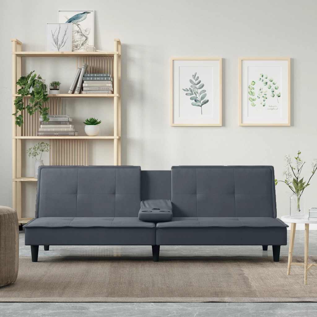 Sofa Bed Dark Grey Velvet, Plywood, Plastic, Foam Standard