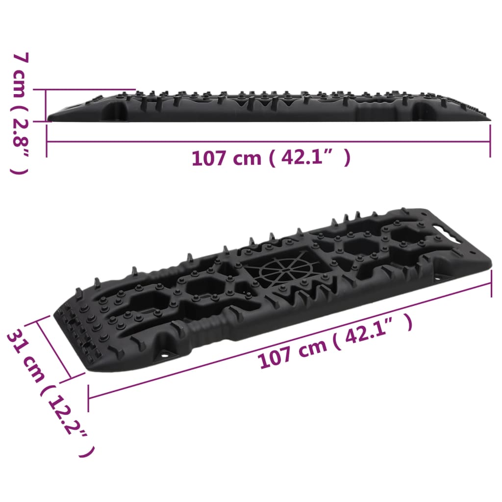 Two black nylon traction boards, each 42.1 by 12.2 by 2.8 inches, shown with dimensions.
